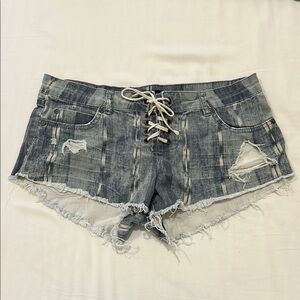 Billabong Blue Lace-Up Distressed Jean Shorts